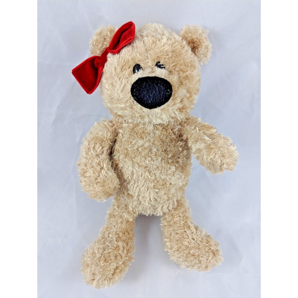 Galerie Tan Bear Plush 9 Inch Red Bow Stuffed Animal toy